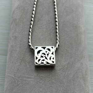 Lois Hill 925 Sterling Silver Square Scroll Cutout Necklace Handmade Vintage